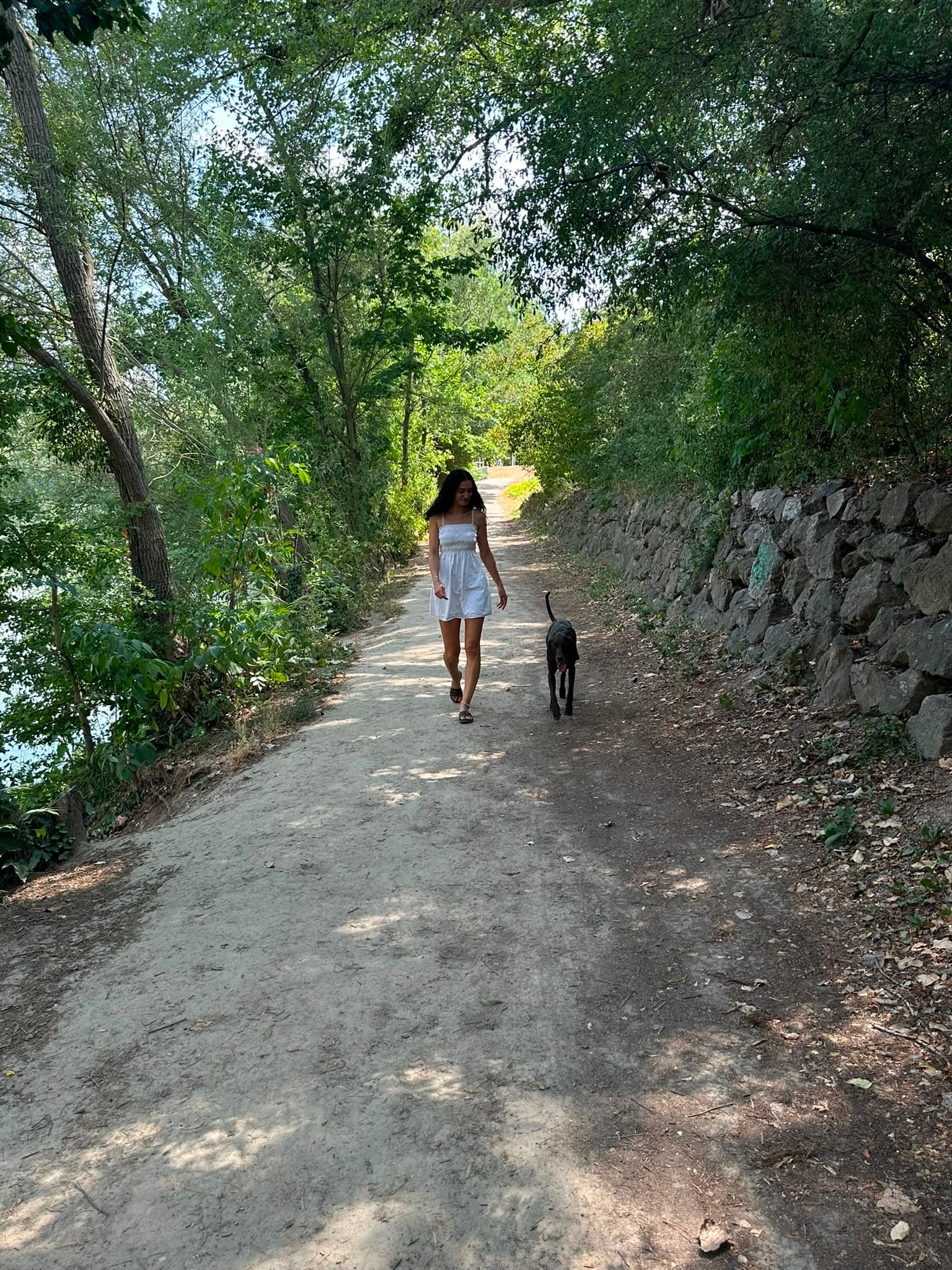 Lara Binder beim Spaziergangstraining mit Hund an lockerer Leine am Y-Geschirr